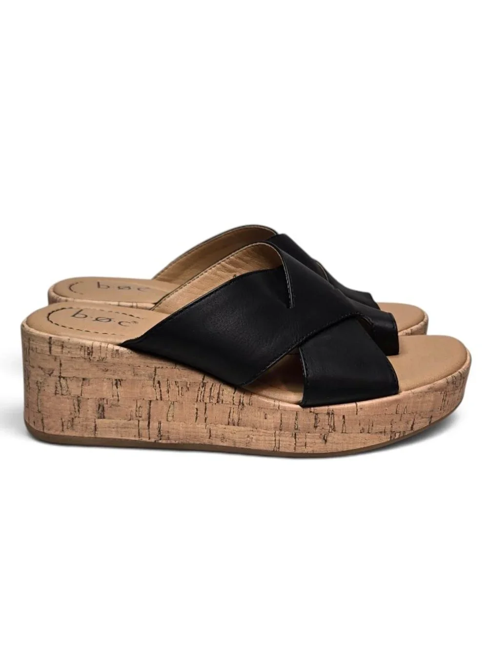 BOC Born Concept Sunny Wedge Sandals Womens Black Cork Platform Toe Ring 8M